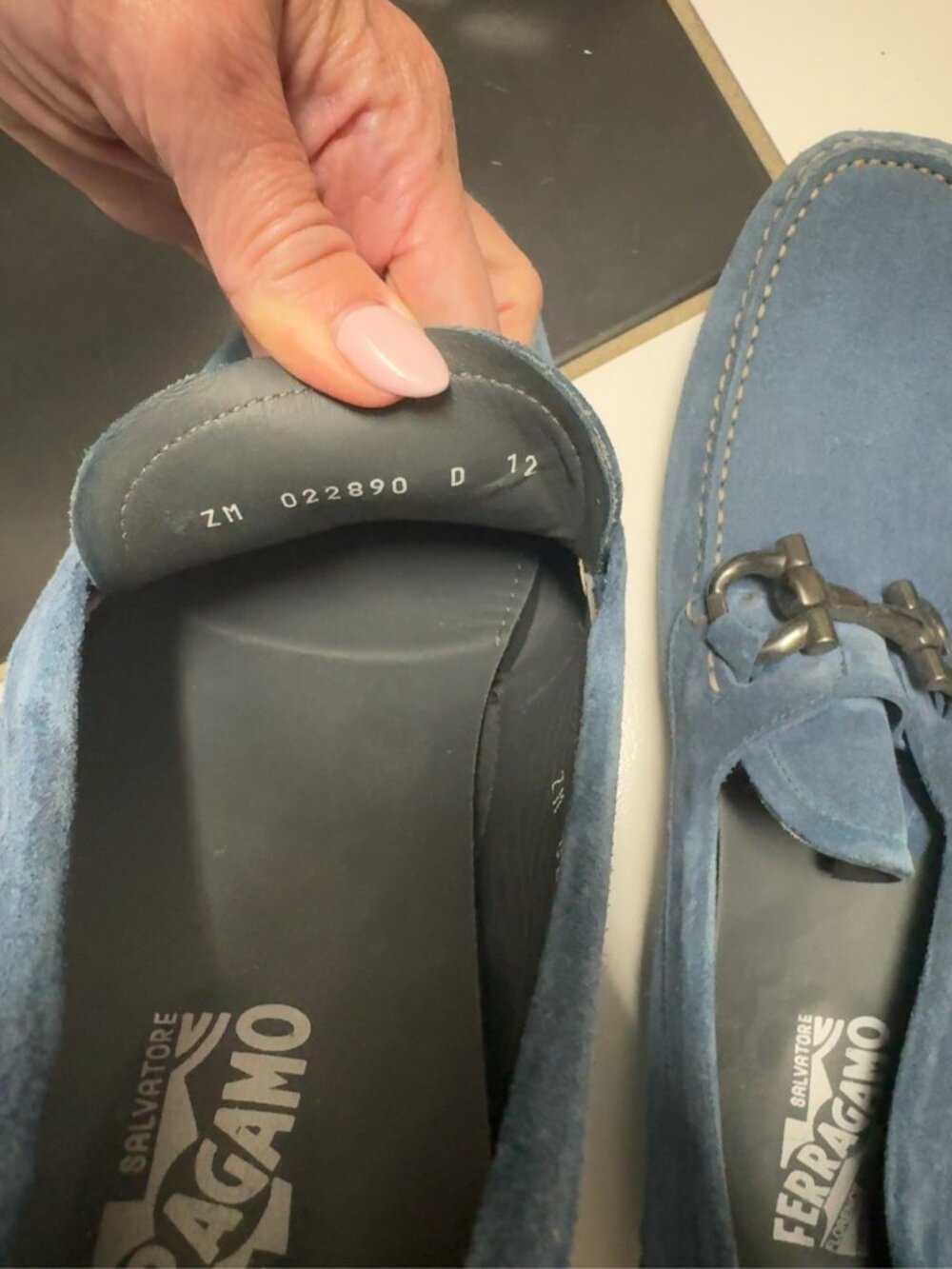 Ferragamo Blue Suede Gancini Driving Loafers 12D - Picture 3 of 4